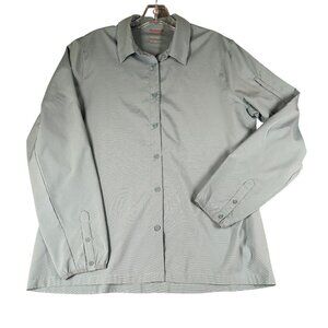 Merrell Mens L Light Blue Gray Long Sleeve Button Front Hiking Performance Shirt